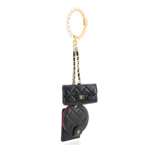 Chanel Pearl Crown CC Multi Pouches Wristlet Quilted Lambskin Black - Picture 3 of 7